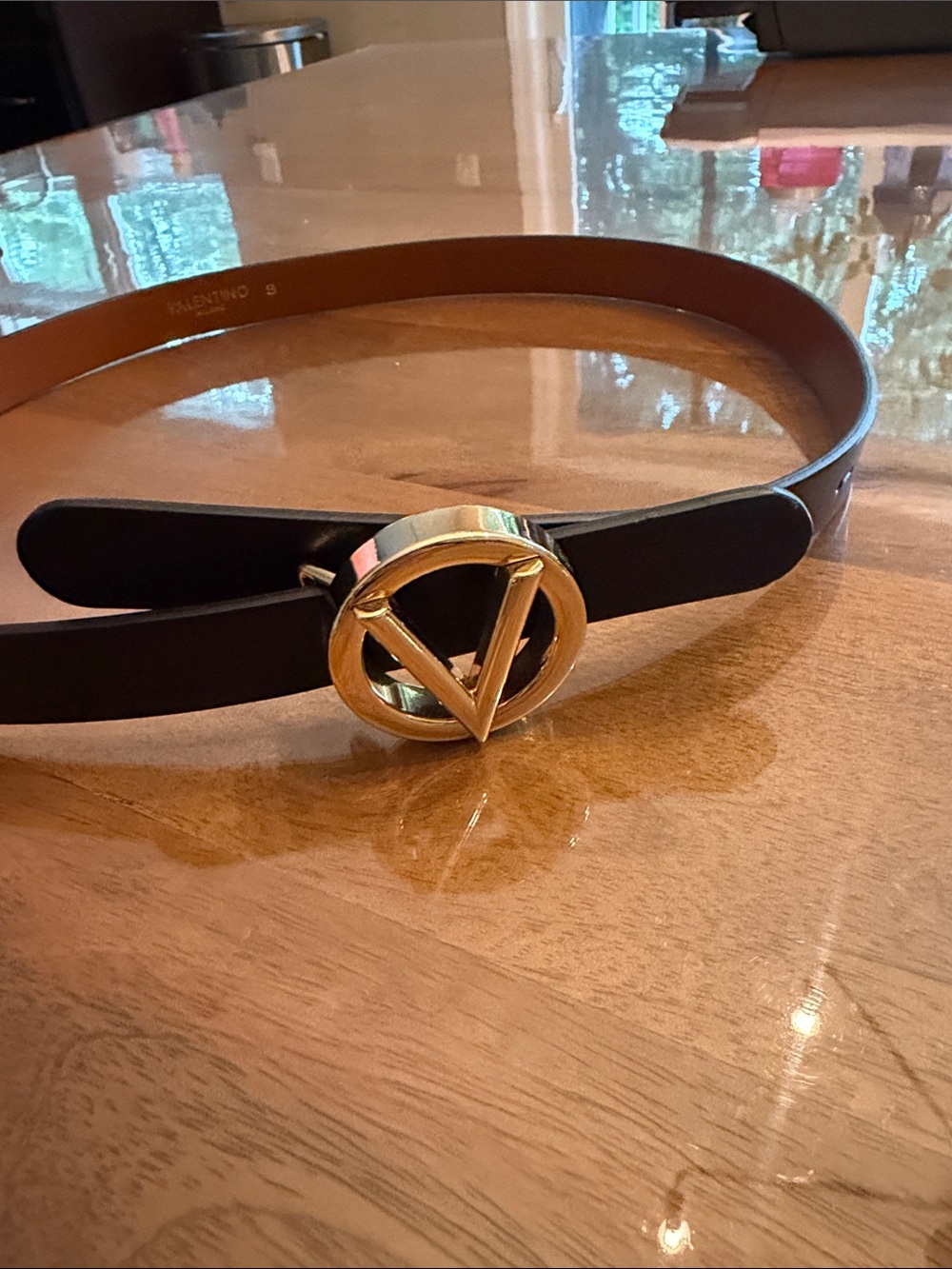 Valentino Black Belt with Gold V Logo Buckle